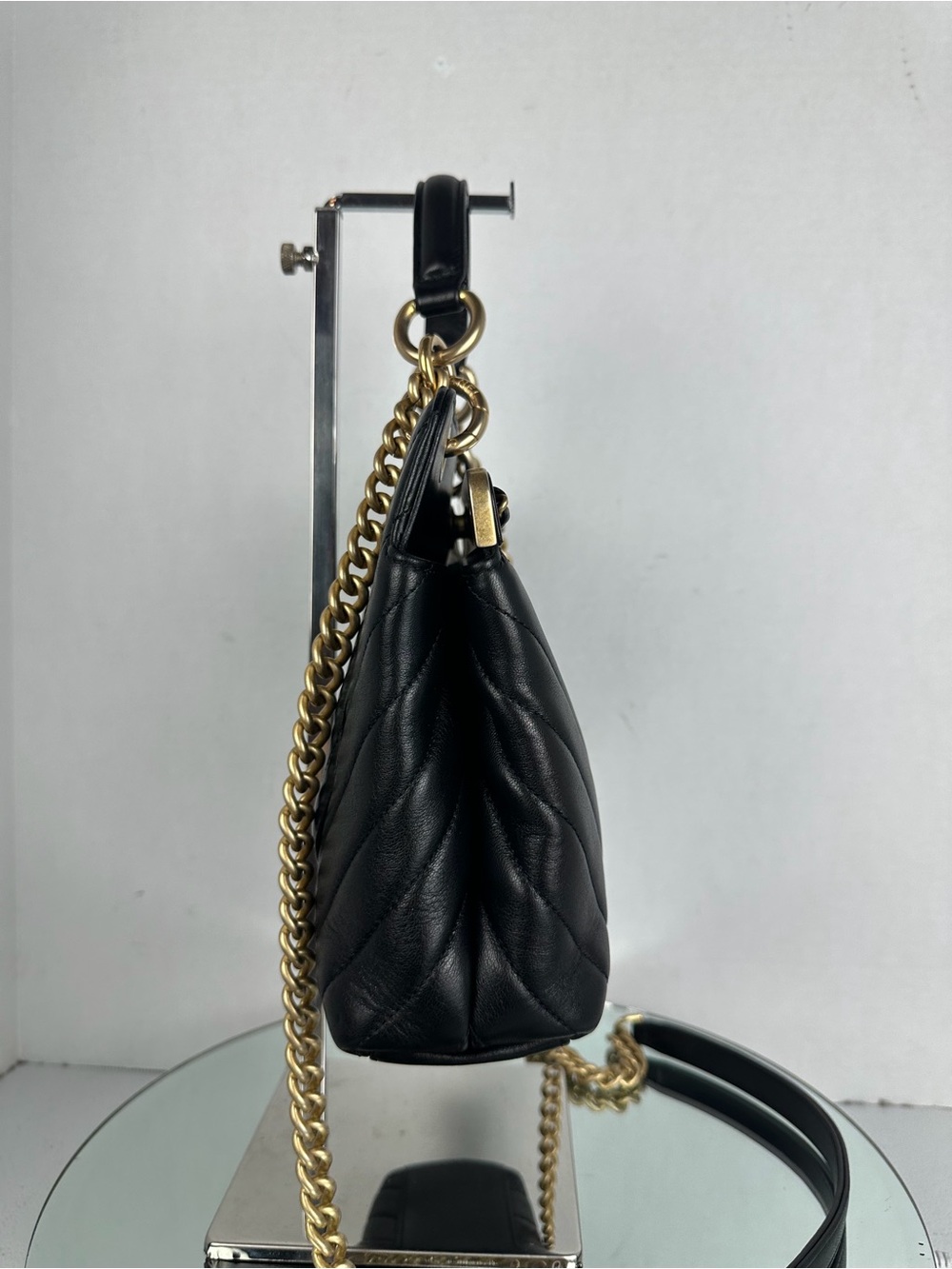 CHANEL Black Chevron Top Handle Chain Shoulder Bag Gold Hardware - Picture 5 of 12